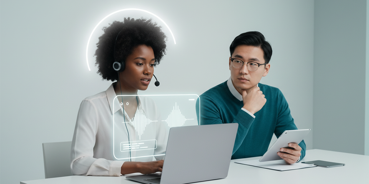 Two professional interpreters working as a team